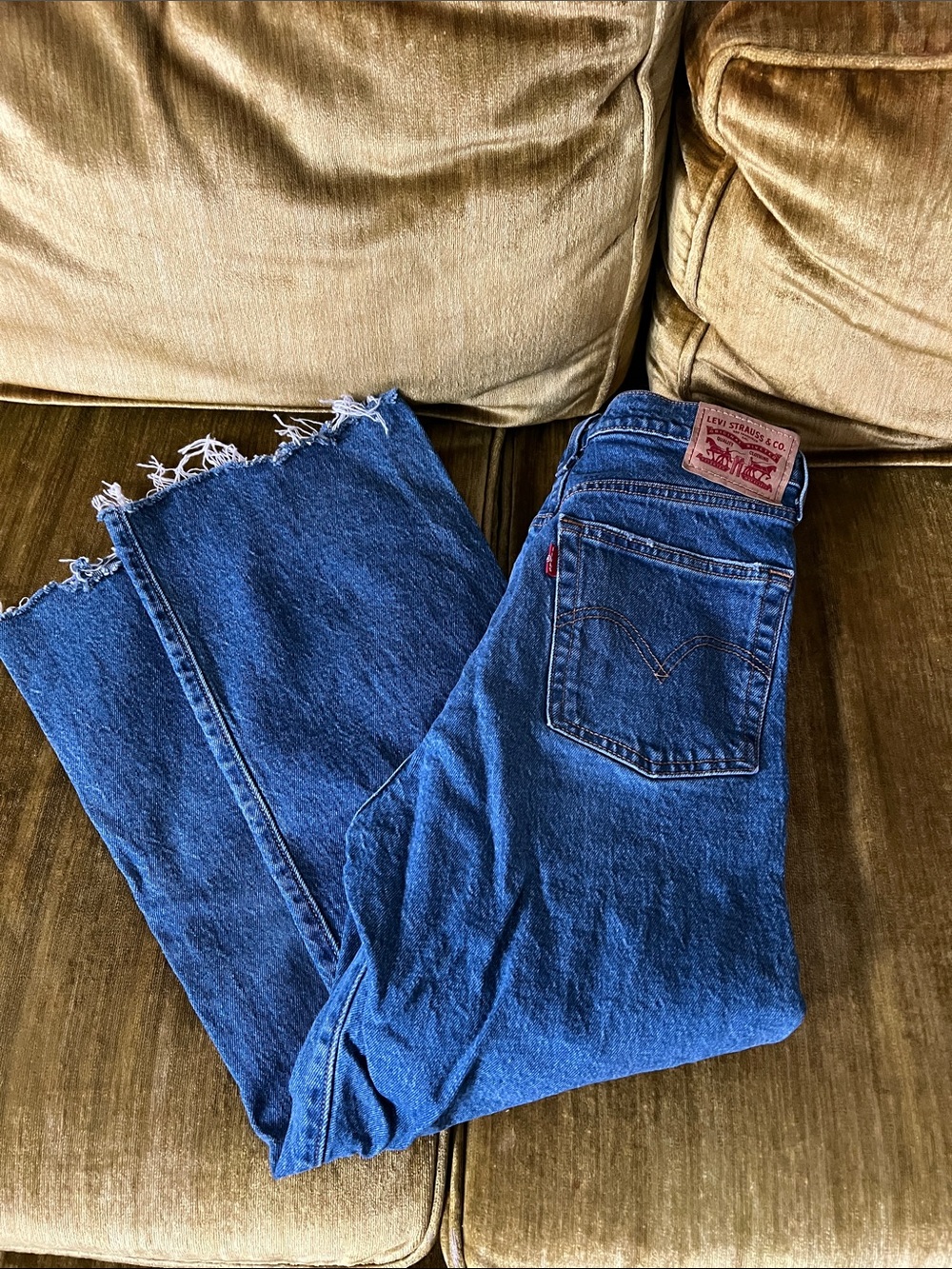 Levi's Ribcage Straight Blue High-Rise Jeans with Raw Hem Women’s size 28 - Picture 11 of 11